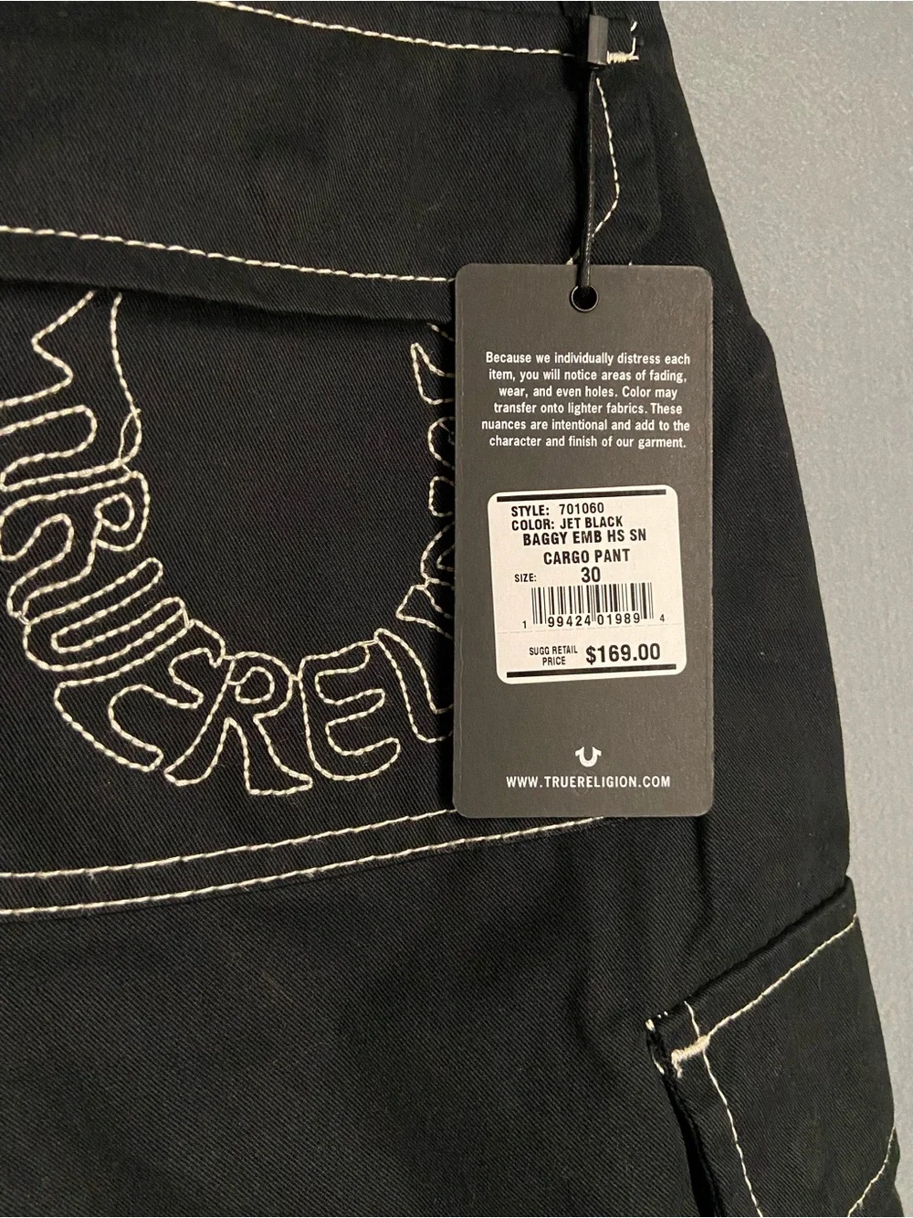 True Religion Black Cargo Pants
